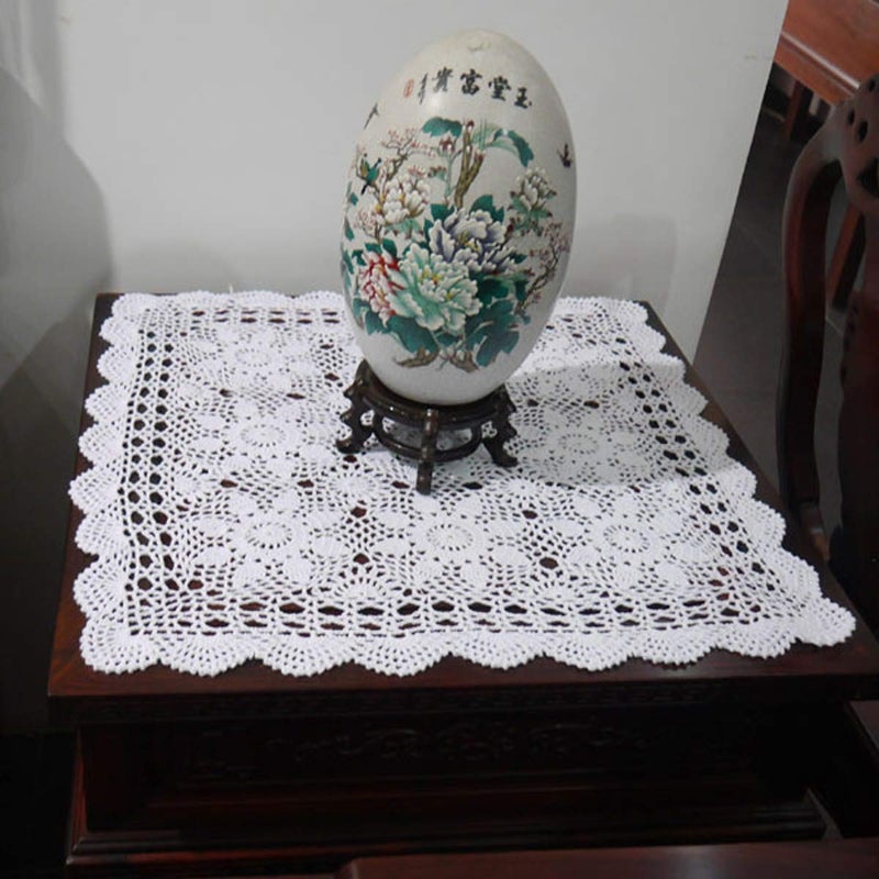 Damanni White Cotton Handmade Crochet Lace Table Cloth Doilies Doily Square 23 Inch - Image 4